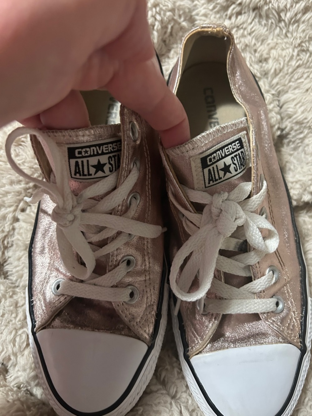 Low-Top Metallic Rose Lace-Up Sneakers